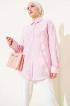 Back Pleated Striped Shirt Indigo