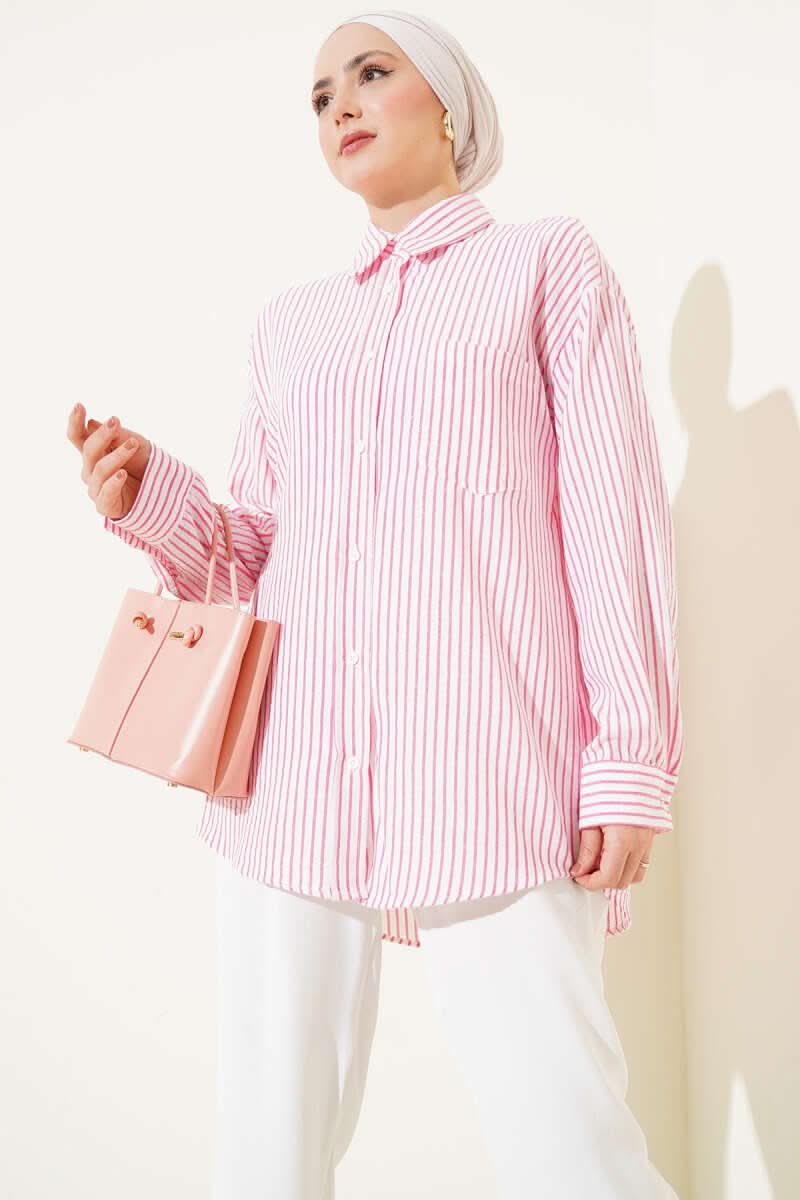 Back Pleated Striped Shirt Indigo