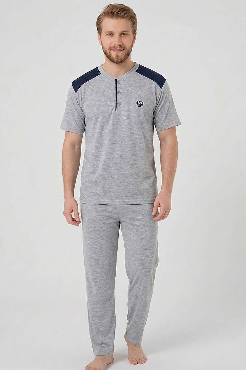 Armalı Büyük Beden Kısa Kol Erkek Pijama Takım Gri