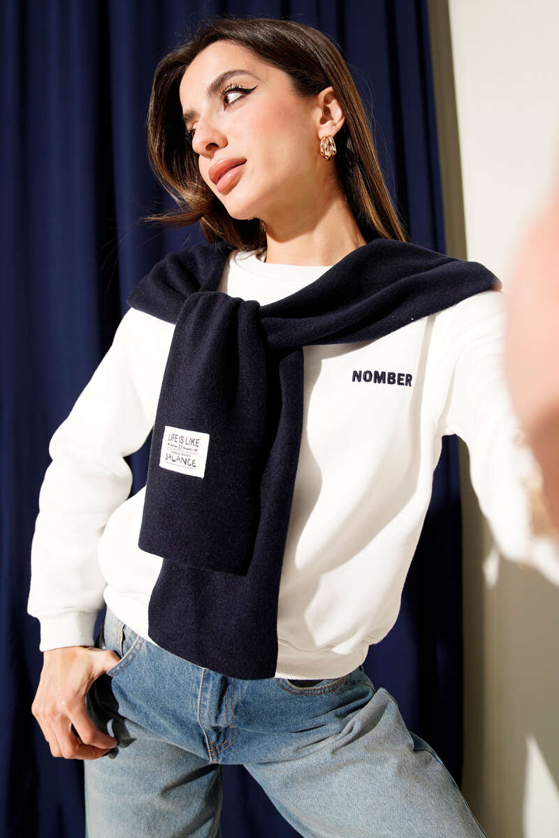 Armalı Polar Atkılı Üç İplik Sweatshirt Lacivert