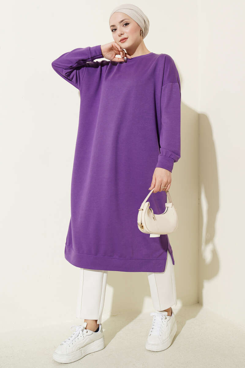 Armalı Uzun Basic Tunik Lila