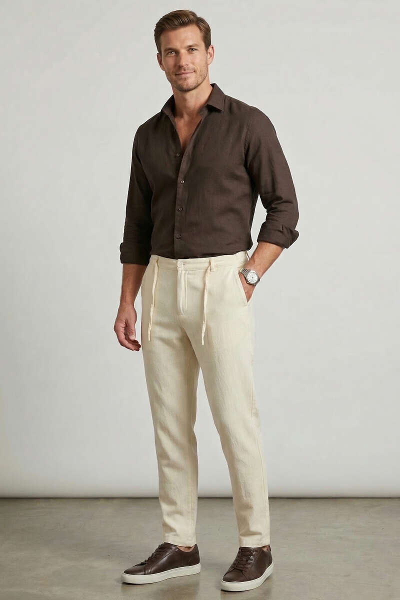 Armürlü Jogger Erkek Keten Pantolon