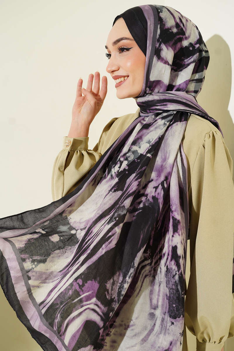 Ashira Desen Bambu Kraş Şal Lila