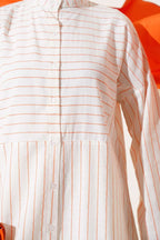 Asimetrik Çizgili Uzun Keten Gömlek