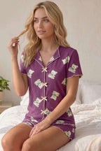 Ayıcık Desenli Fiyonklu Şortlu Pijama Takımı