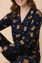 Ayıcık Desenli Önü Düğmeli Pijama Takımı