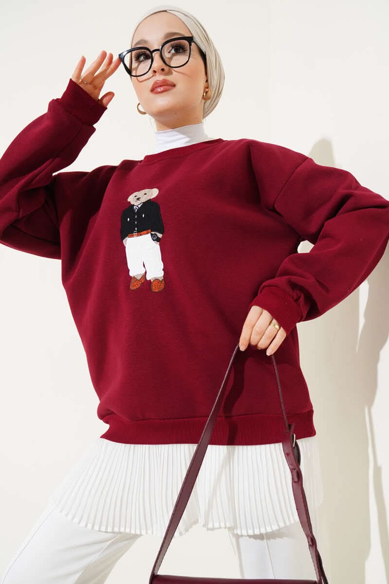 Ayıcık Nakış Üç İplik Sweatshirt