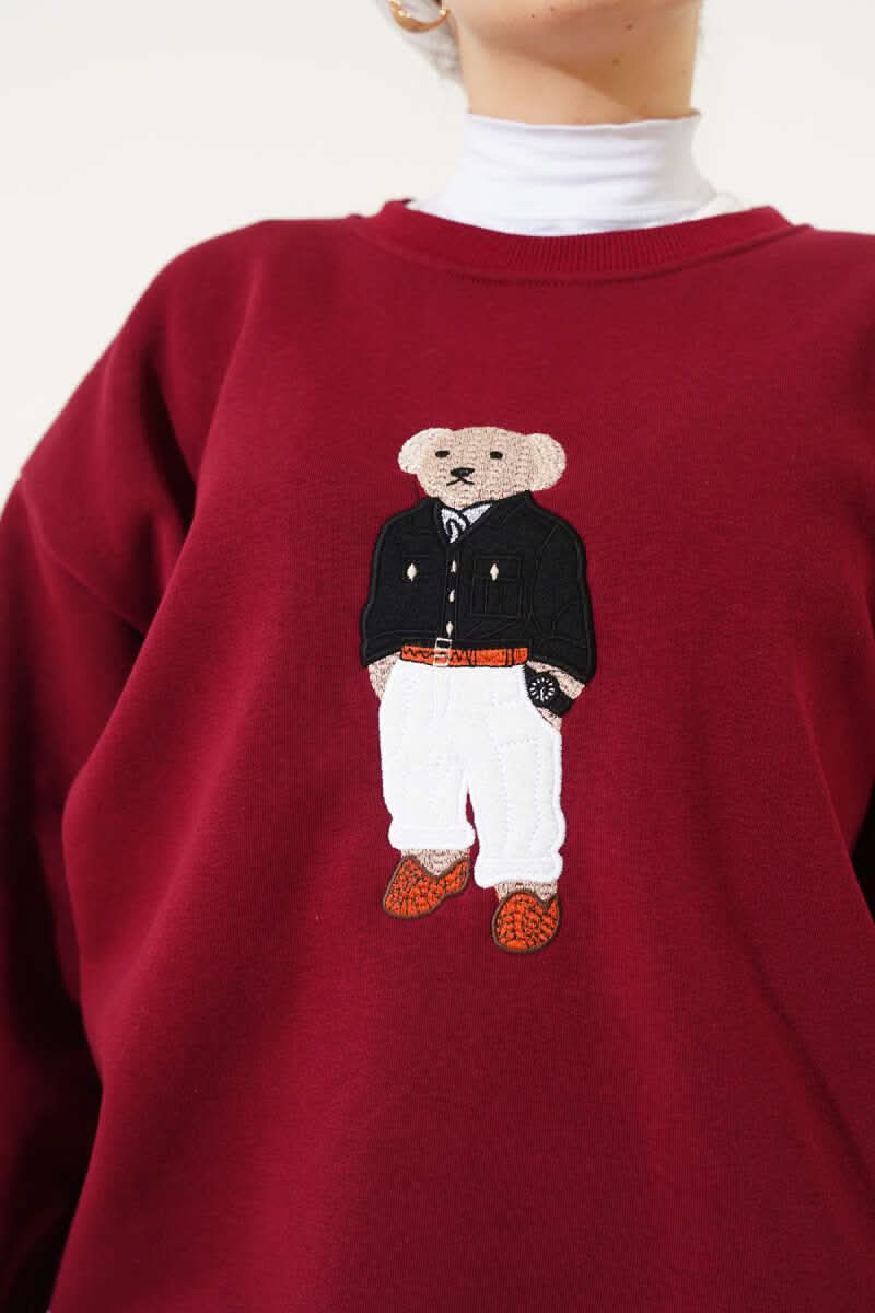 Ayıcık Nakış Üç İplik Sweatshirt