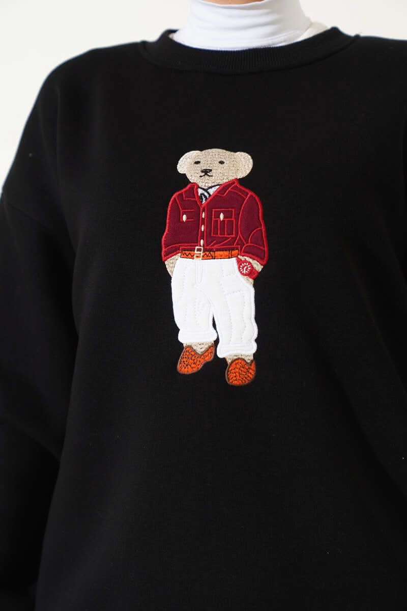 Ayıcık Nakış Üç İplik Sweatshirt
