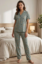 Ayıcıklı Kalpli Kısa Kol Pijama Takımı Mint