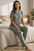 Ayıcıklı Kalpli Kısa Kol Pijama Takımı Mint
