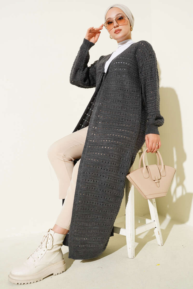 Langer Strickcardigan mit Schnürung