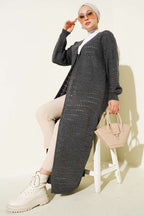 Langer Strickcardigan mit Schnürung