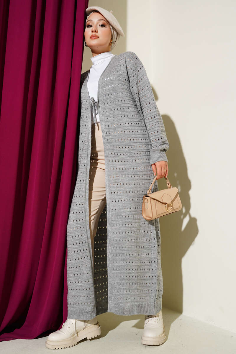 Langer Strickcardigan mit Schnürung