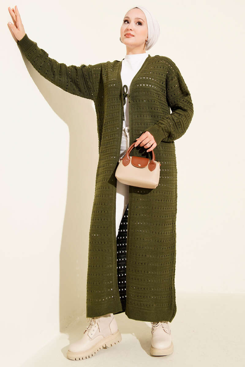 Langer Strickcardigan mit Schnürung