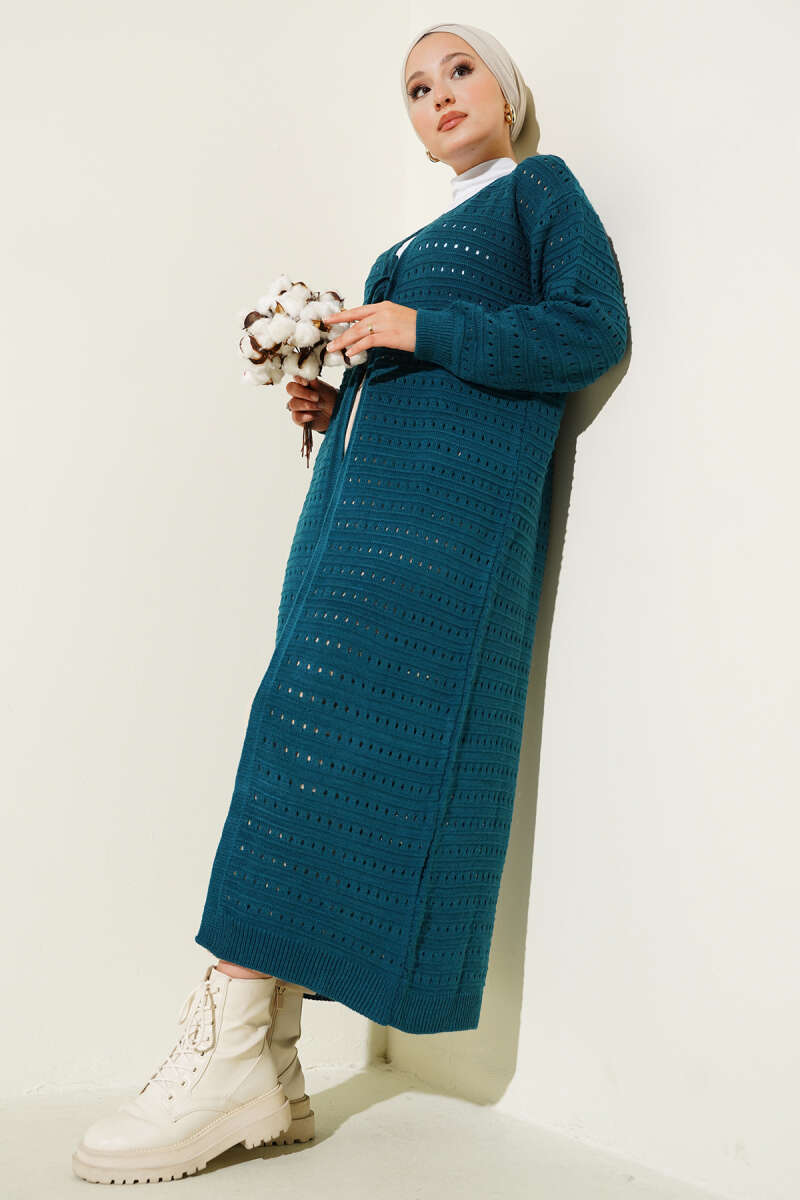 Langer Strickcardigan mit Schnürung