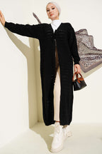 Langer Strickcardigan mit Schnürung