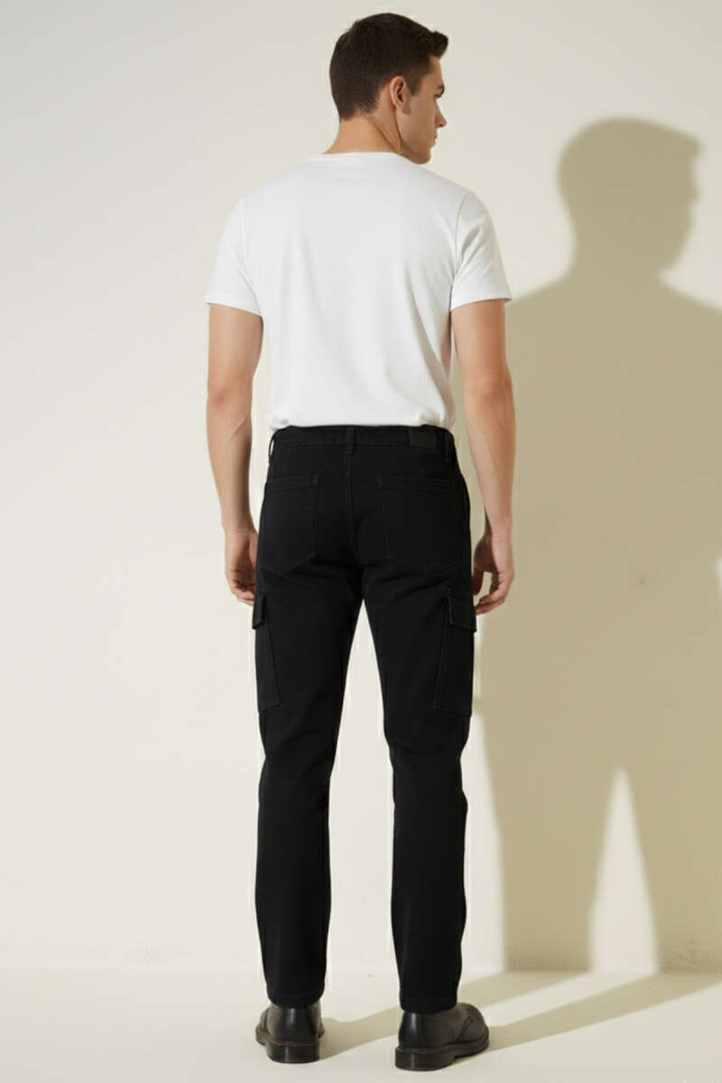 Baggy Kargo Cep Erkek Kot Pantolon Siyah