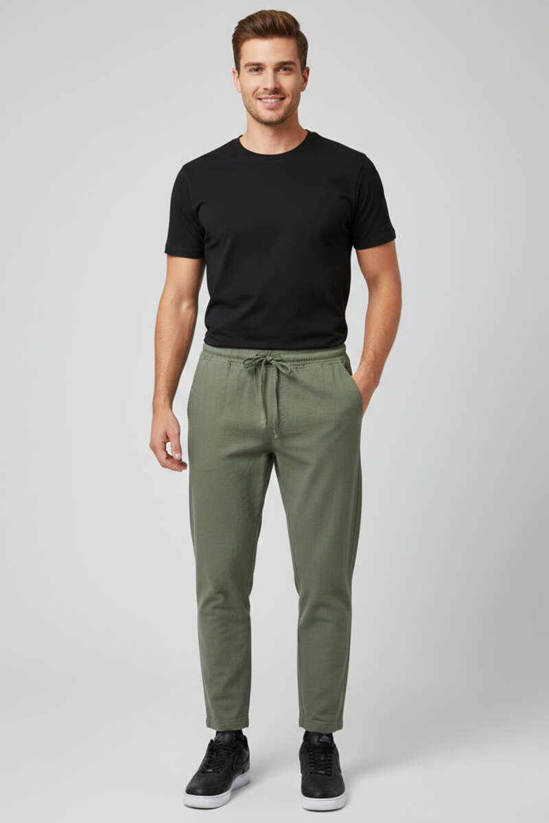 Baggy Keten Erkek Pantolon Haki