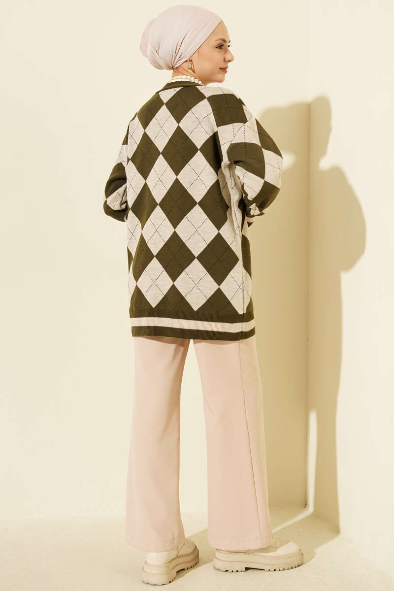 Baklava Desen Düğmeli Triko Hırka
