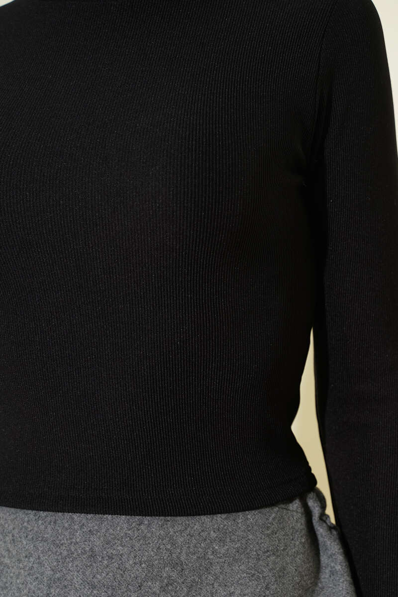 Balıkçı Yaka Fitilli Parmak Geçirmeli Crop