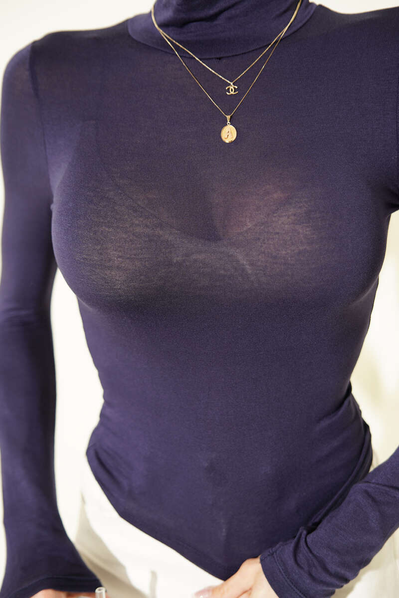 Balıkçı Yaka Uzun Kol Düz Body Lacivert