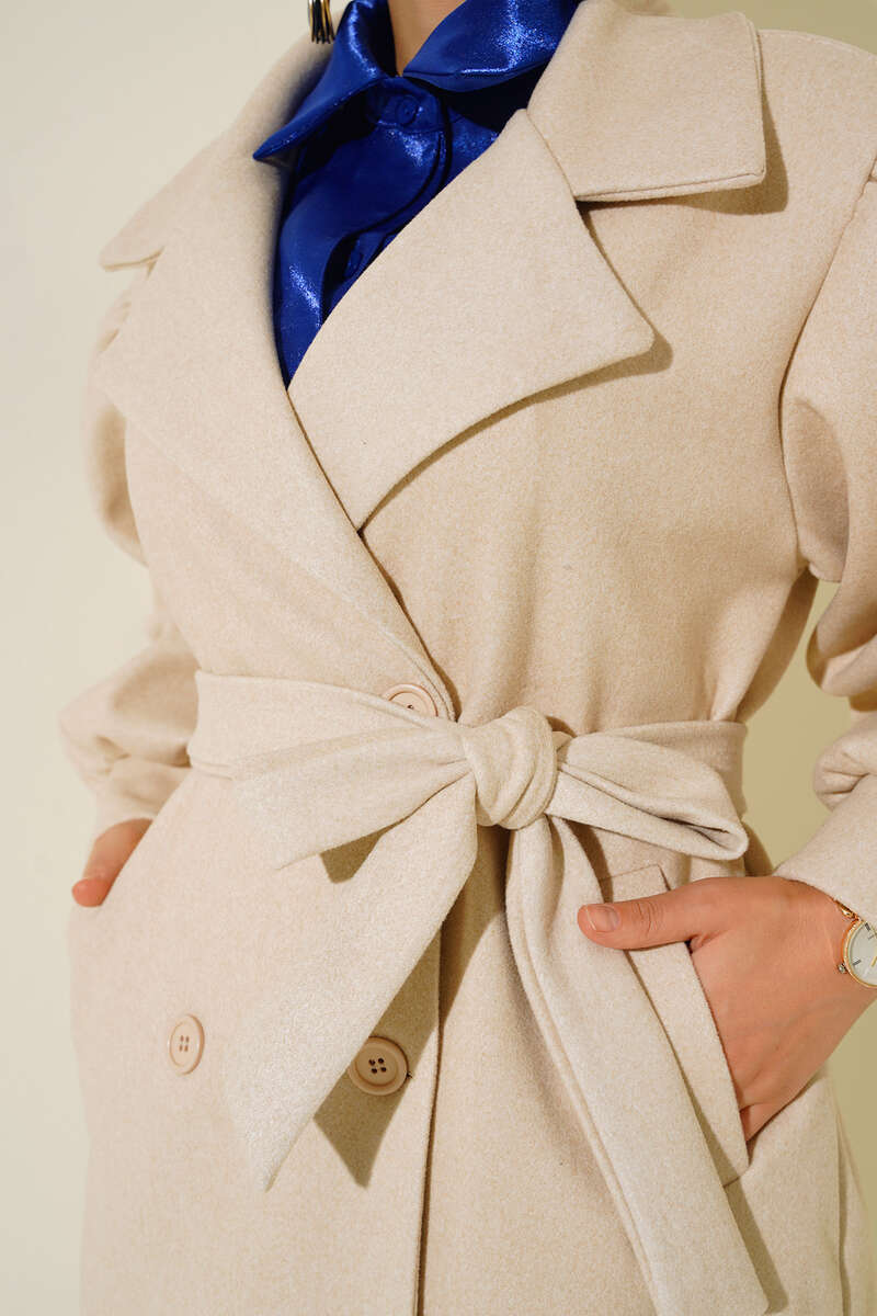 Balon Kol Düğmeli Kaşe Kaban