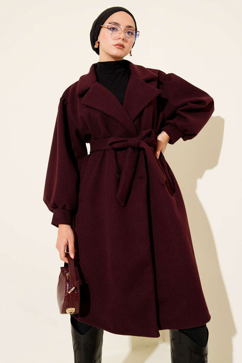 Balon Kol Düğmeli Kaşe Kaban