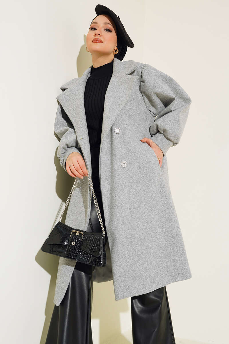 Balon Kol Düğmeli Kaşe Kaban