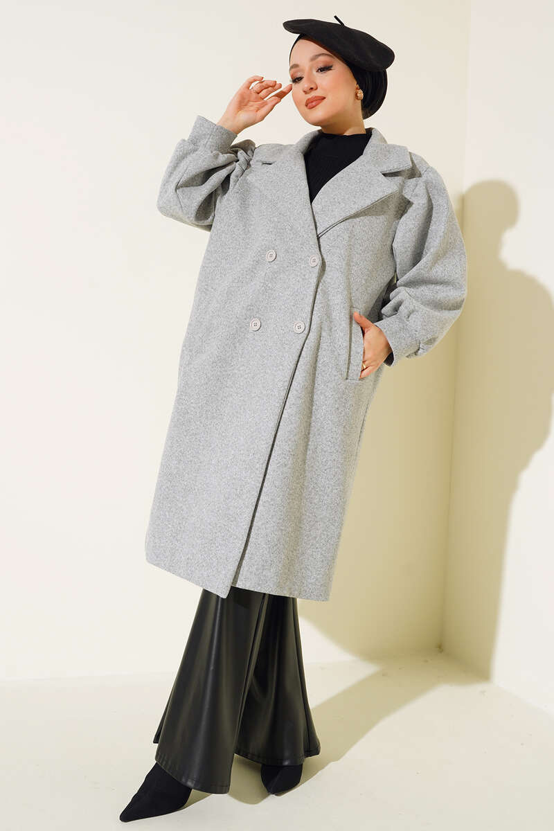 Balon Kol Düğmeli Kaşe Kaban