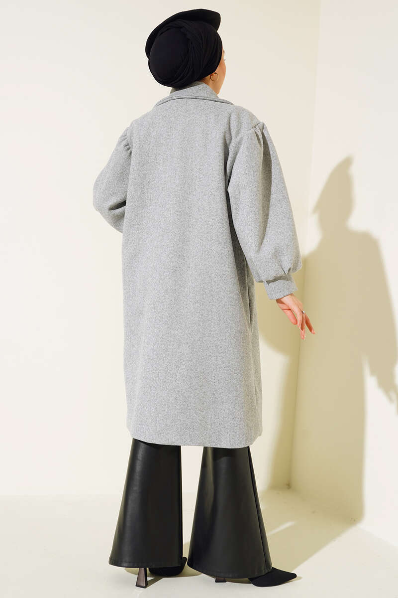 Balon Kol Düğmeli Kaşe Kaban