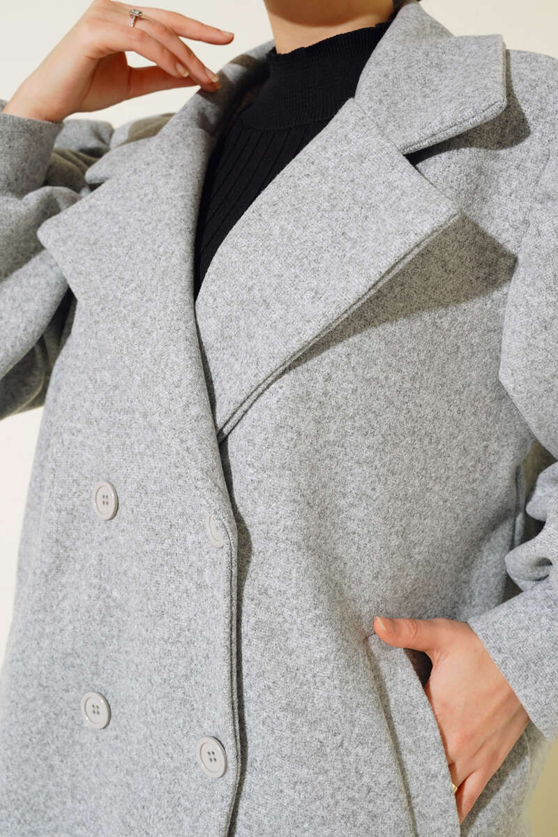 Balon Kol Düğmeli Kaşe Kaban