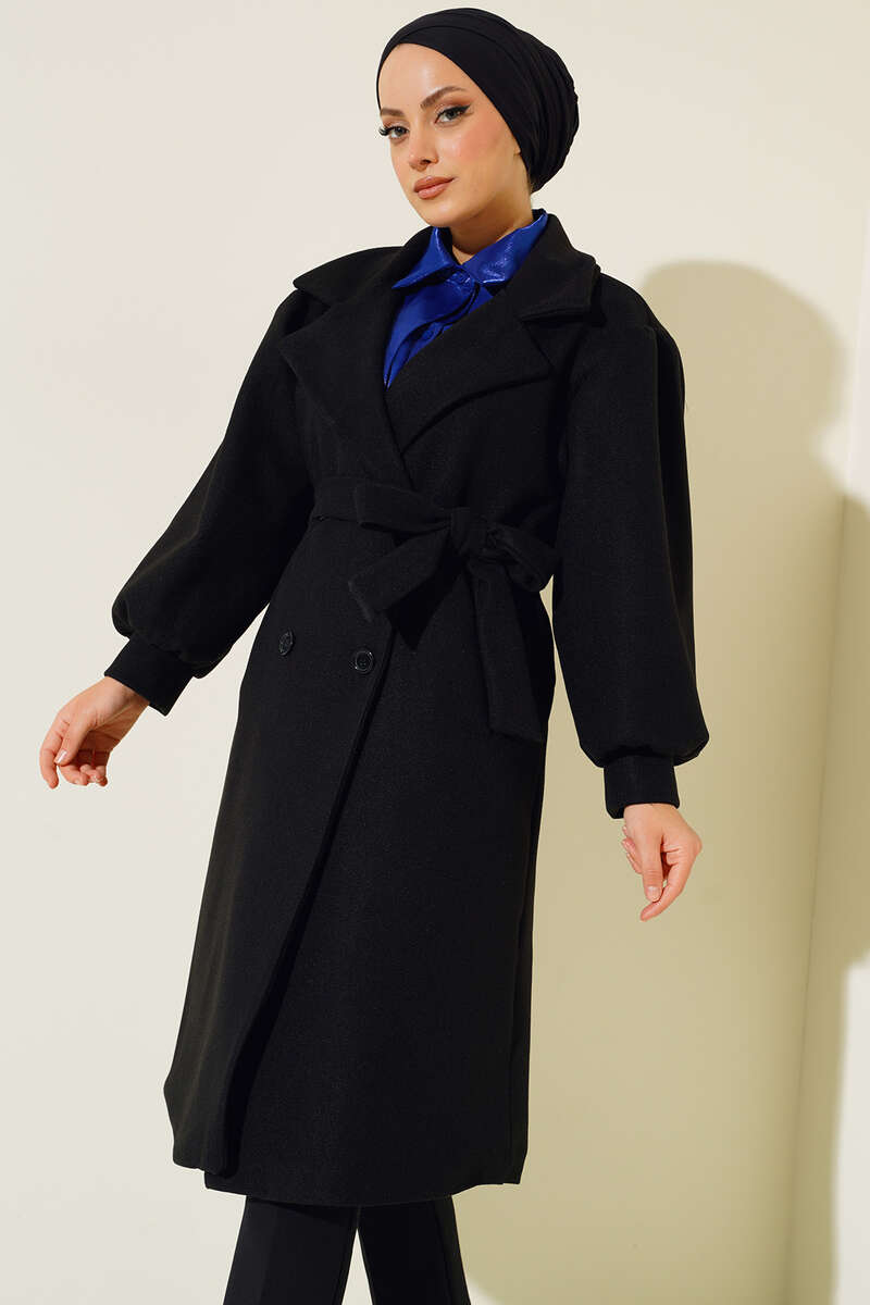 Balon Kol Düğmeli Kaşe Kaban