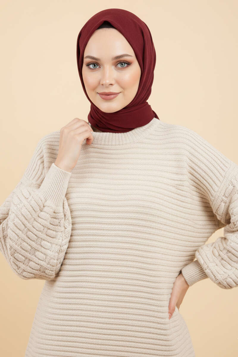 Balon Kol Kabartmalı Triko Tunik