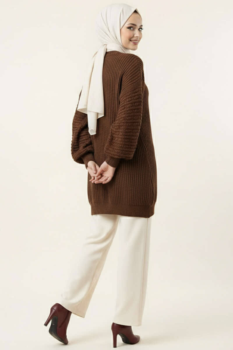 Balon Kol Kabartmalı Triko Tunik