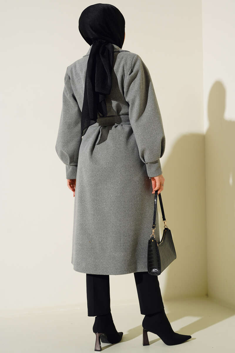 Balon Kollu Uzun Model Füme Kaşe Kaban