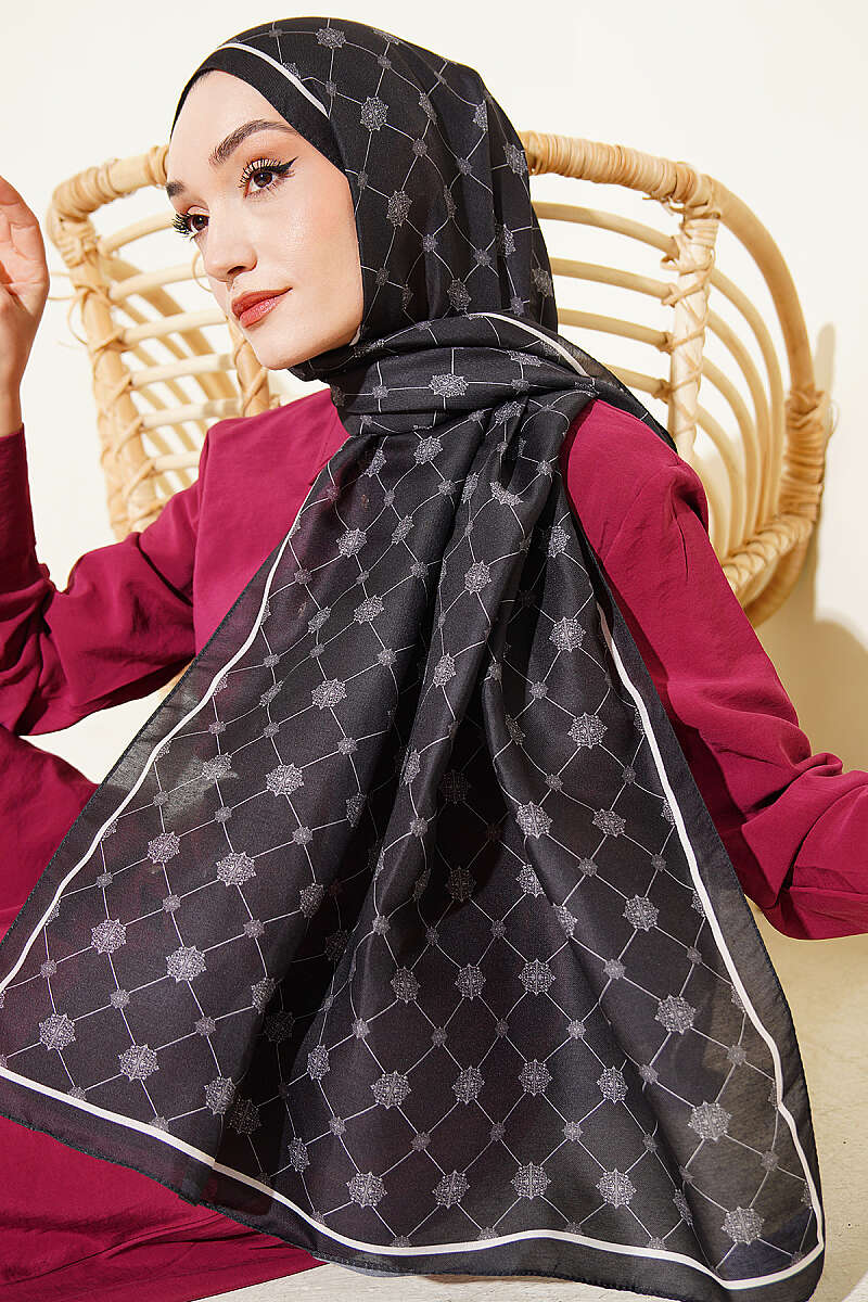 Barok Motifli Soft Şal Siyah