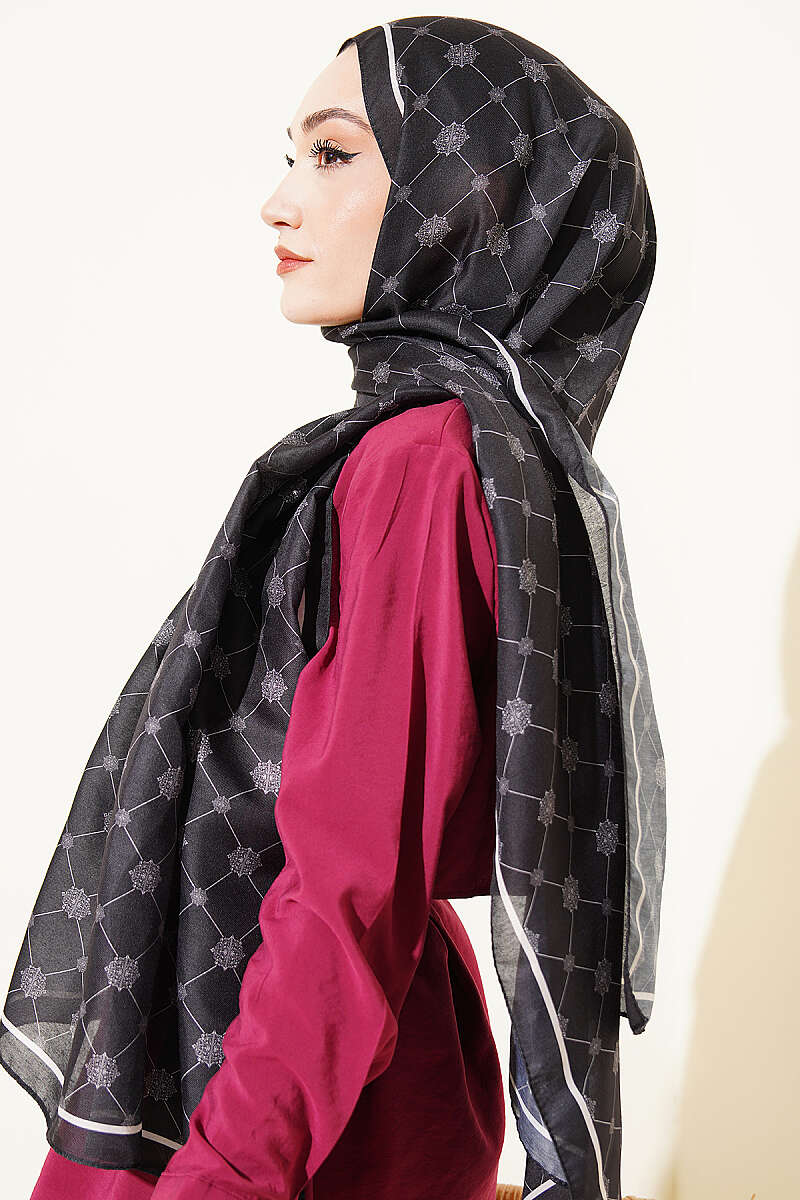 Barok Motifli Soft Şal Siyah