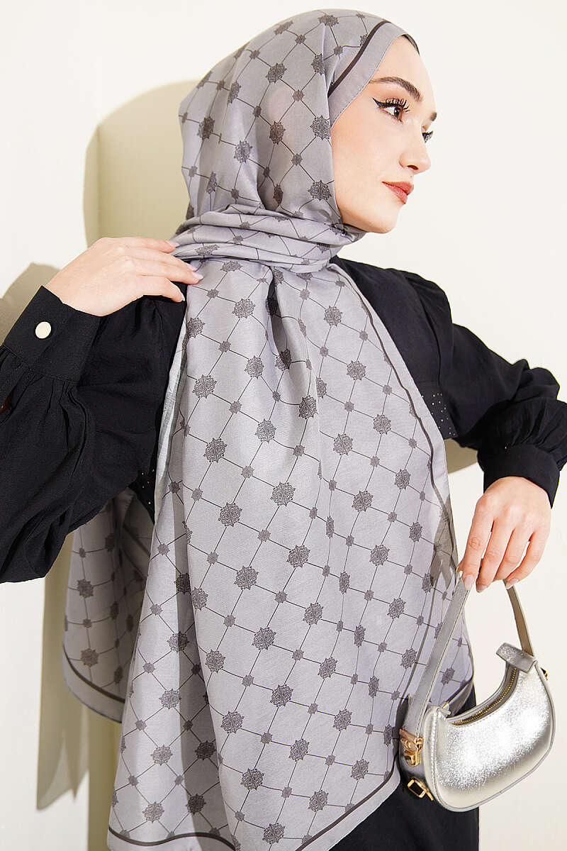 Barok Motifli Soft Şal Taş Gri