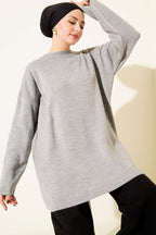 Basic Bisiklet Yaka Düz Triko Tunik