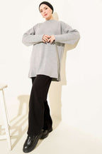 Basic Bisiklet Yaka Düz Triko Tunik