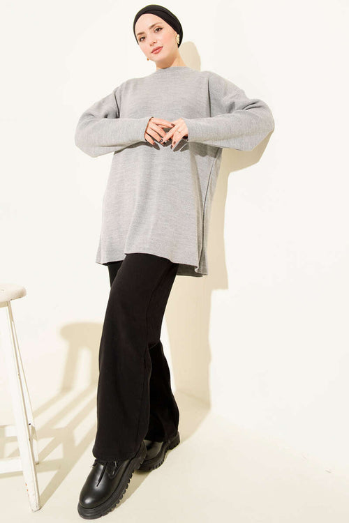 Basic Bisiklet Yaka Düz Triko Tunik