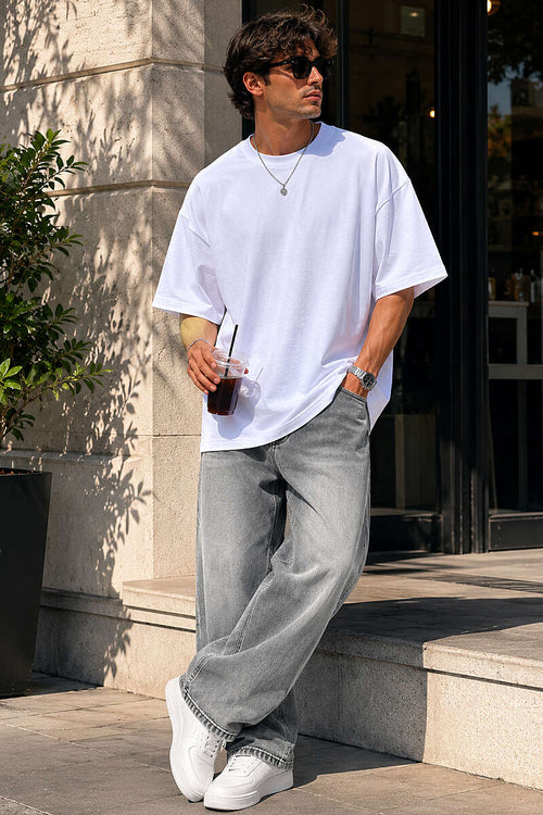 Basic Bisiklet Yaka Oversize Erkek T-shirt