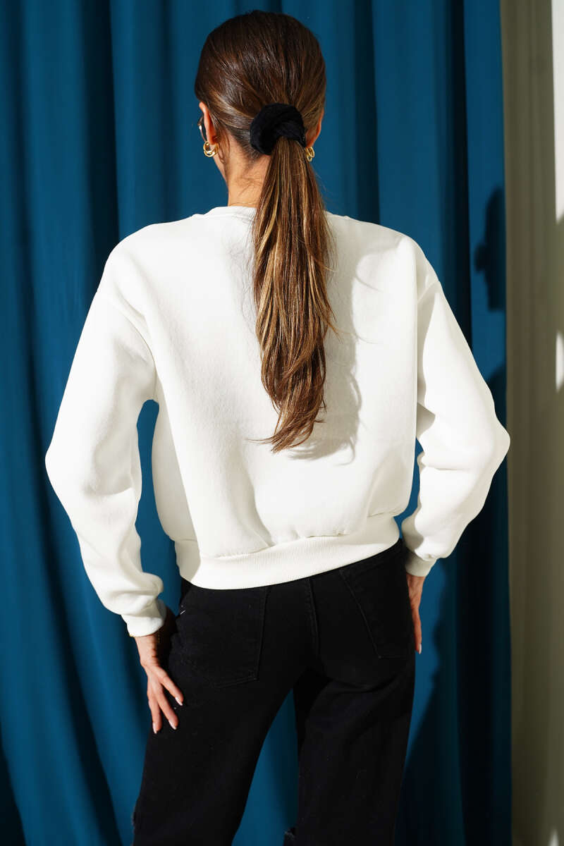 Basic Bisiklet Yaka Üç İp Sweatshirt
