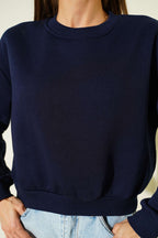 Basic Bisiklet Yaka Üç İp Sweatshirt