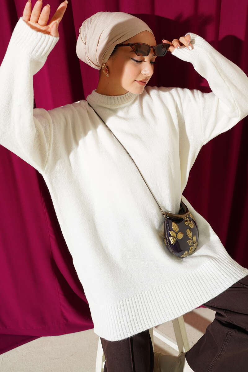 Basic Düşük Omuz Salaş Triko Tunik