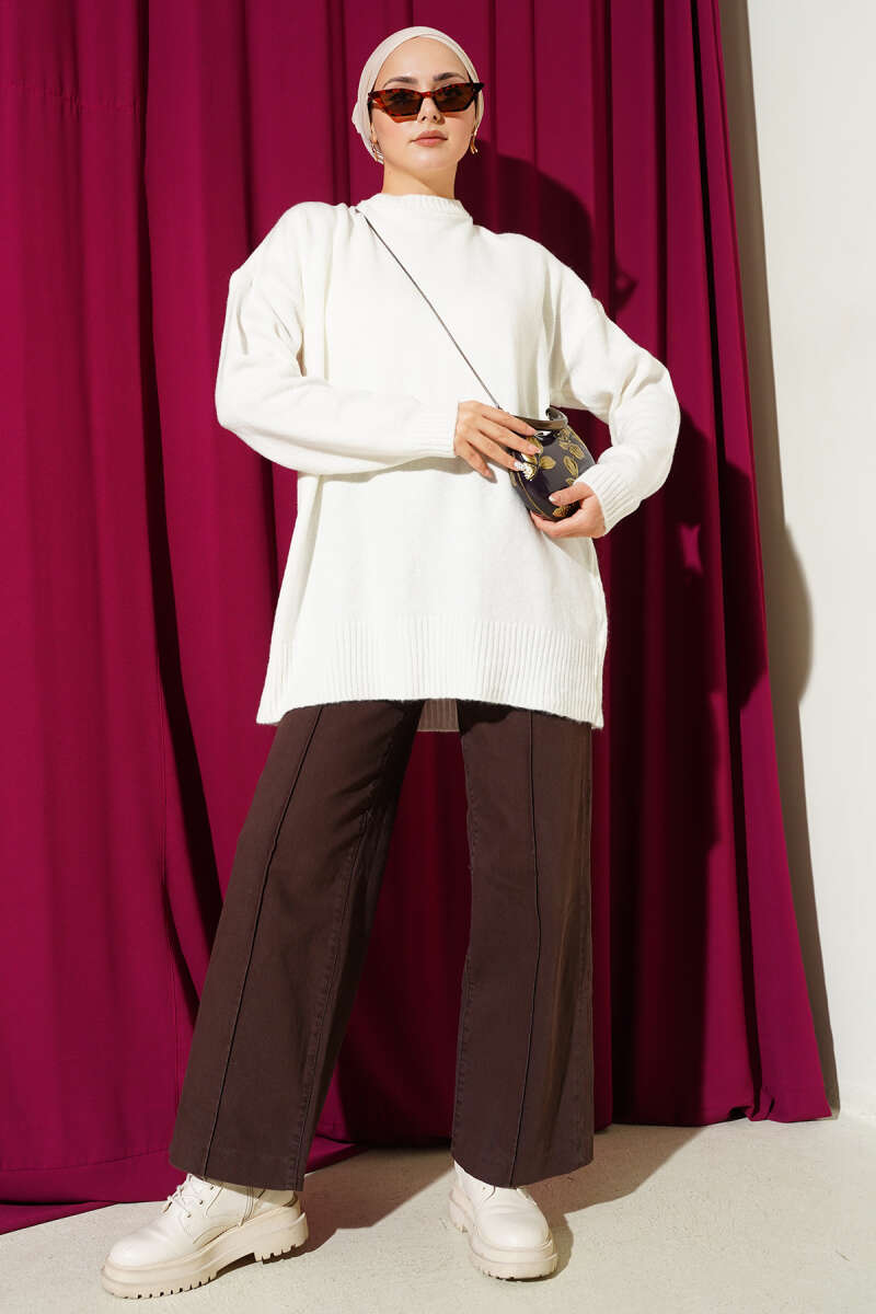 Basic Düşük Omuz Salaş Triko Tunik