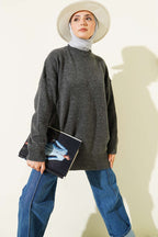 Basic Düşük Omuz Salaş Triko Tunik