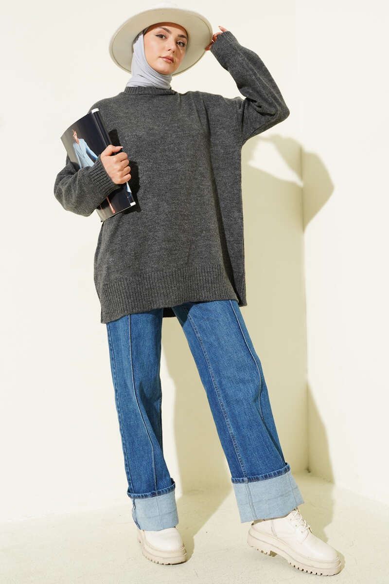 Basic Düşük Omuz Salaş Triko Tunik