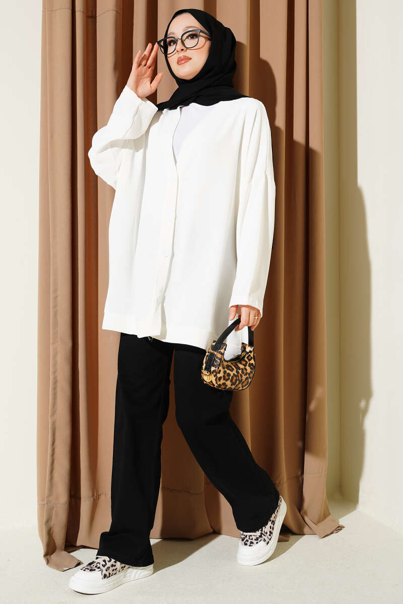 Basic Oversize Düğmeli Hırka